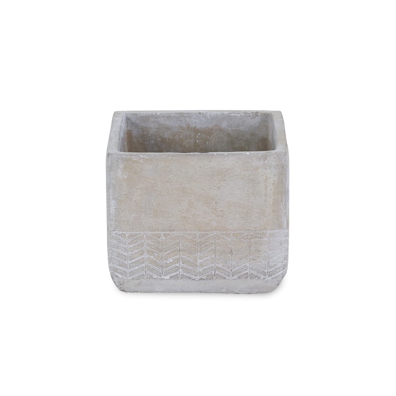 Gray Cement Square Planter with Arrow Design