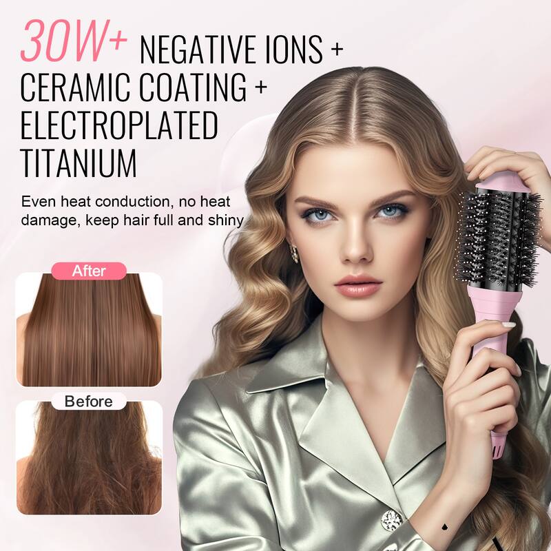Hair Blow Dryer Brush, Ionic Hot Air Styling Brush 6" & 2.95" Ceramic Coating Head, for Curling Drying Straightening