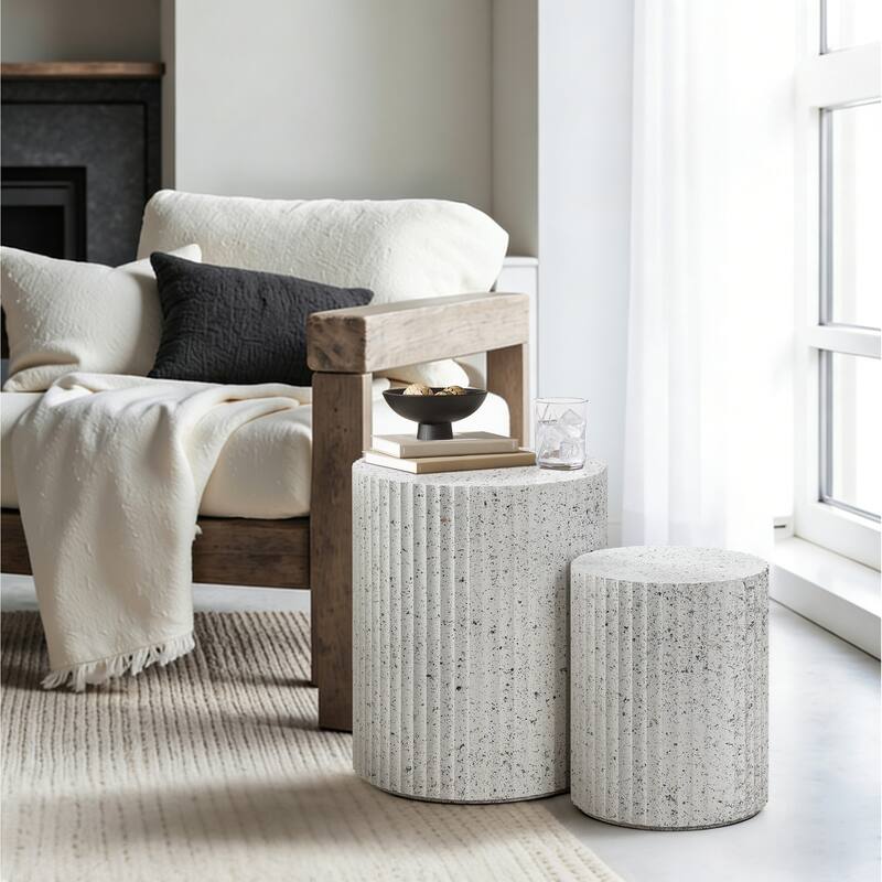 2-Piece White with Gray Flecks Manufactured Wood Nesting Side Table Set - 19.49" H; 14.57" H