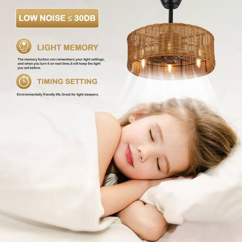 Bella Depot 18" Rustic Rattan Ceiling Fan 6-Speed Reversible Fan with 4 Light and Remote DC Motor