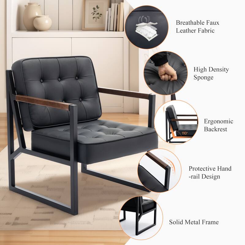 Leather Accent Chair, Accent Arm Chair Comfy Armchair with Metal Legs - Set of 1