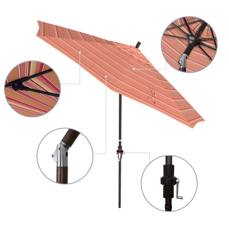 California Umbrella 9' Rd Patio Umbrella Bronze Aluminum Frame Fiberglass Ribs Crank Lift Collar Tilt Sunbrella
