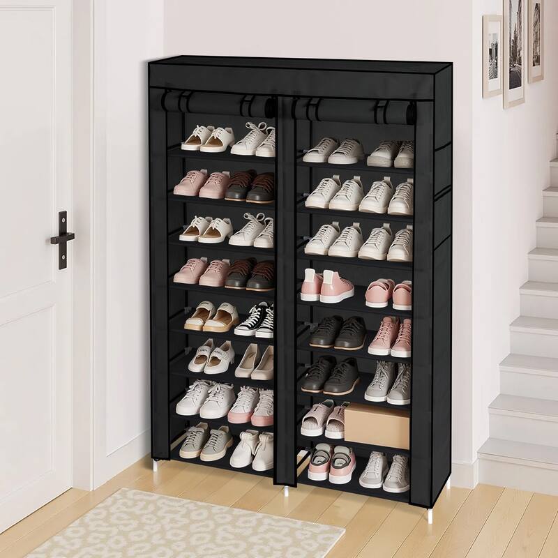 10-Tier Vertical Non-Woven Fabric Shoe Storage Rack with Iron Frame for Home Entryway - 45.25”W x 11.81”D x 62.99”H