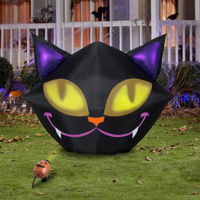 Gemmy Projection Airblown Setiling Cat w/1 EyeScreams Projection included (Yellow) , 4 ft Tall