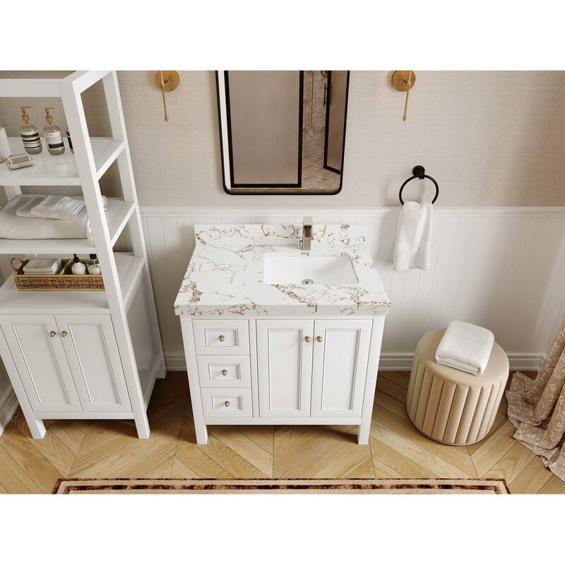 Willow Collections 36 in. W x 22 in. D Nashville Right Offset Sink Bathroom Vanity with Countertop - 2"Viola Gold - White