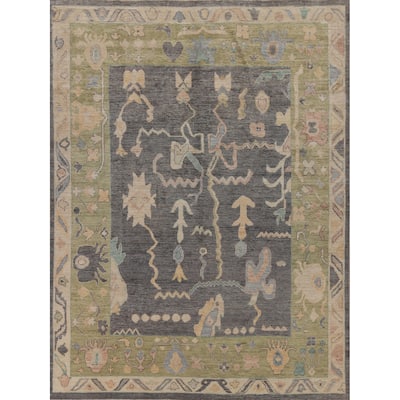 Hand Knotted Oriental 100% Wool Carpet Transitional All-Over Greys & Charcoal Oushak Area Rug - 9' 10'' X 8' 1''