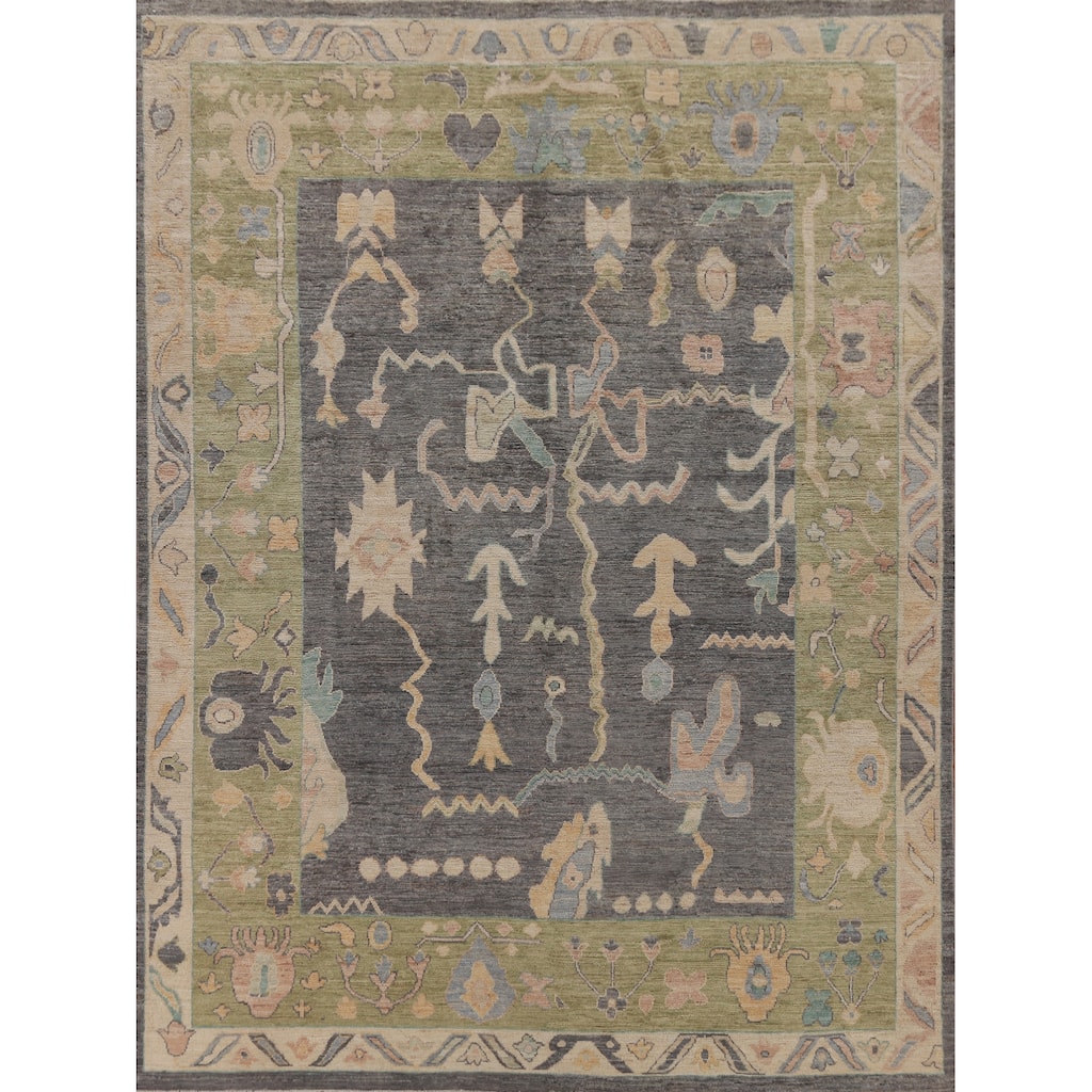 Hand Knotted Oriental 100% Wool Carpet Transitional All-Over Greys & Charcoal Oushak Area Rug - 9' 10'' X 8' 1''