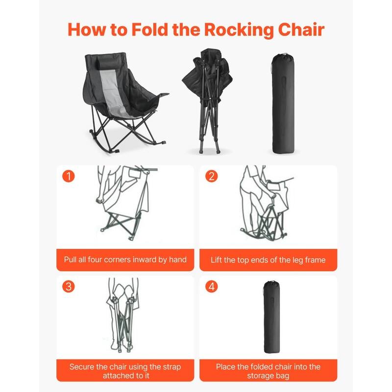 Large Outdoor Foldable Rocking Chair with Padded Armrests and Cup Holder for Easy Transport - 40.55” x 36.22” x 37.40”
