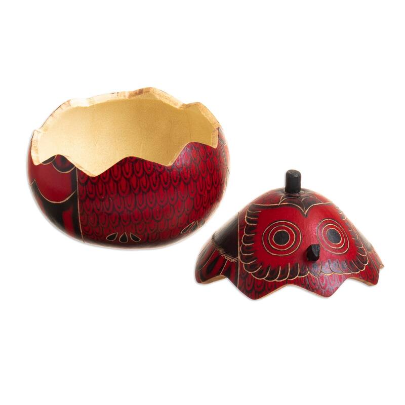 Novica Handmade Fortunate Owls Dried Mate Gourd Decorative Boxes (Pair)