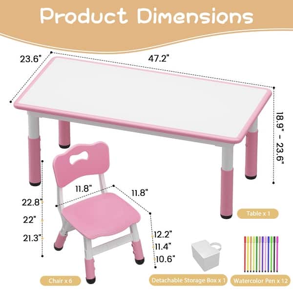 dimension image slide 3 of 6, Kids Table and 4 Chairs Set with Graffiti Desktop Height Adjustable