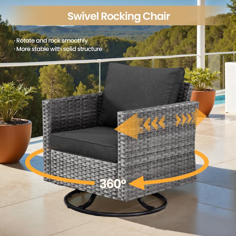 XIZZI 9 Pieces Patio Wicker Furniture Swivel Rocker with Firepit Table