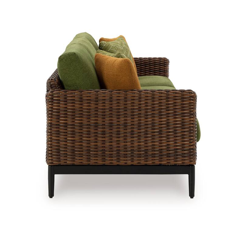 Inaya Outdoor Sofa, 4 Throw PIllows, Green Polyester, 88 Inch Brown