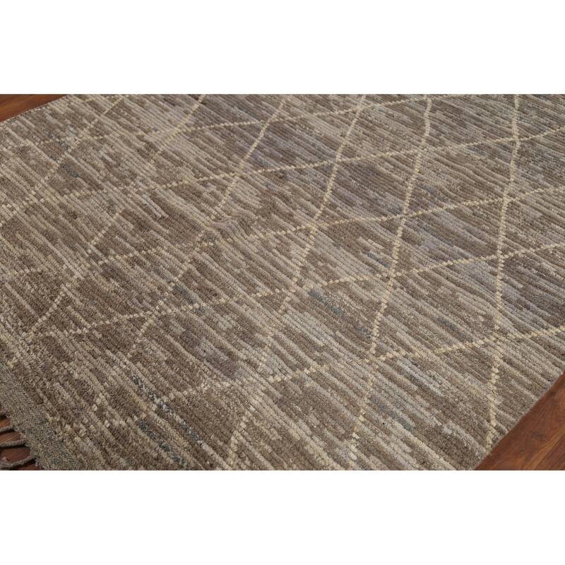 All-Over Trellis Moroccan Oriental Area Rug Handmade Beige Wool Carpet - 5'8"x 9'6"