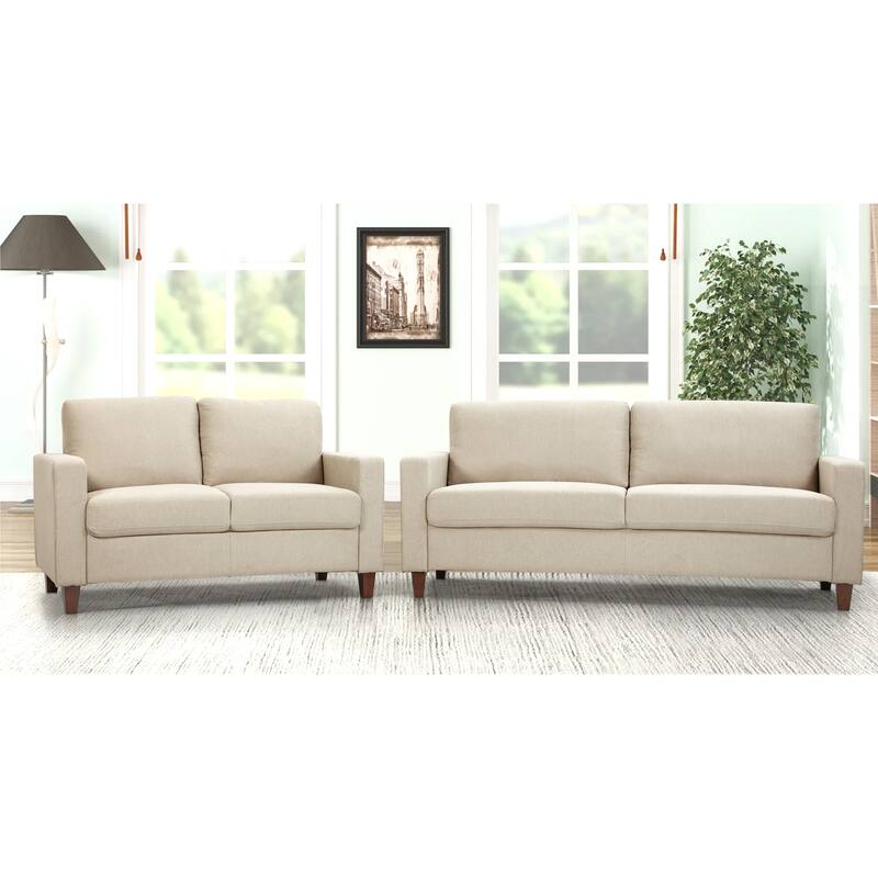 Transitional Upholstered 2 Peice Living Room Sofa Set - Beige