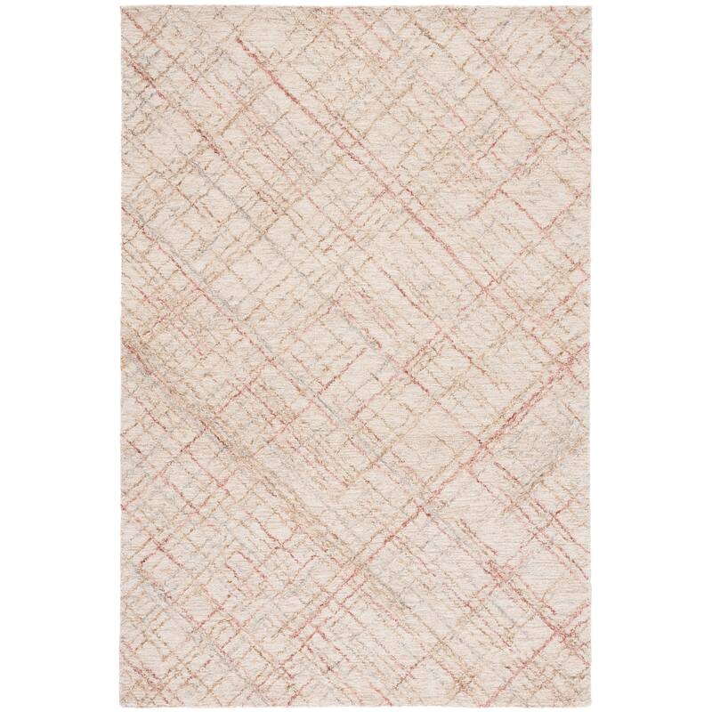 SAFAVIEH Handmade Micro-Loop Gokce Modern Wool Rug - 6' Square - Ivory/Red