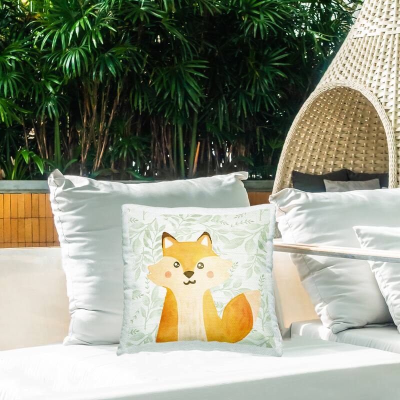 Stupell Joyful Fox on Botanicals Printed Outdoor Throw Pillow Design by Kim Allen