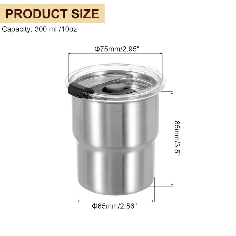 304 Stainless Steel Cups with Lid, 10oz Metal Double Wall Water Glasses Cup - Silver - Silver