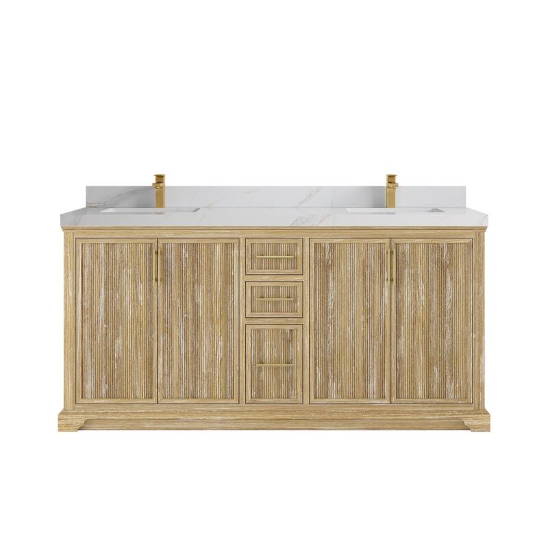 Willow Collections 72 x 22 Alys Solid Teak Wood Double Sink Bathroom Vanity with Quartz or Marble Countertop