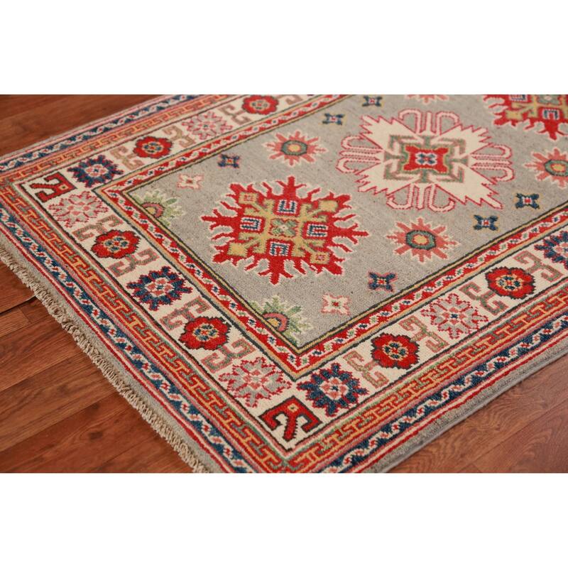 Geometric Kazak Foyer Rug Hand-Knotted Accent Wool Carpet - 2'8"x 4'0"