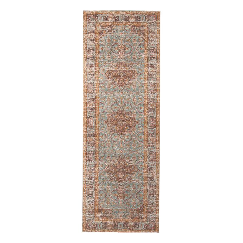 Ethereal Funi Vintage Bordered Sea Green Area Rug