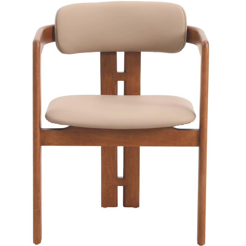 Dining Chairs Upholstered Leather Seats in Rubberwood Set of 4 Arm Chairs Open Back Design