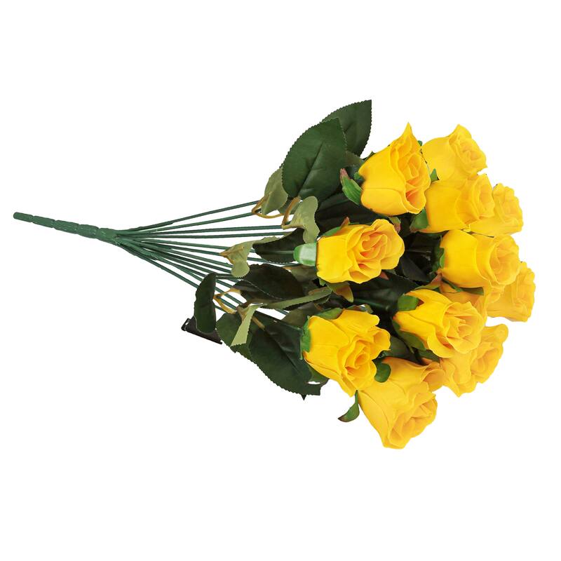 Set of 2 Yellow Artificial Rose Bud Flower Stem Bush Bouquet 19.5in - 19.5" L x 12" W x 12" DP