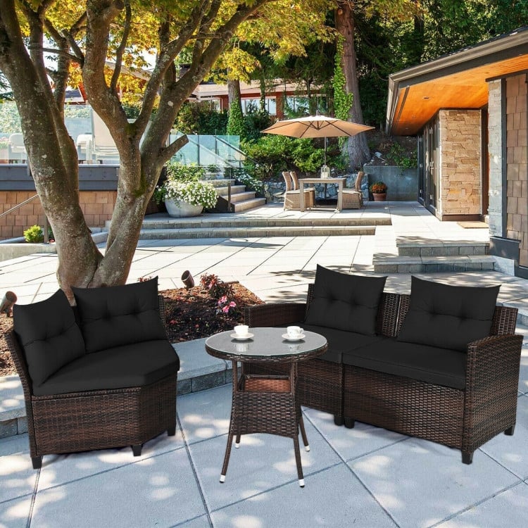 4 Pcs Furniture Patio Set Outdoor Wicker Sofa Set - 31.5" x 25.5" x 29" (L x W x H)