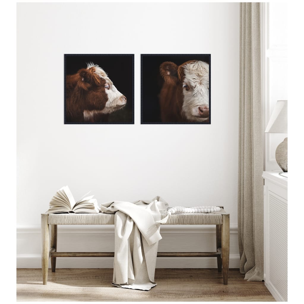 Kate and Laurel Cow Close 2 Piece Framed Canvas Wall Art Set by Emiko and Mark Franzen F2 Images
