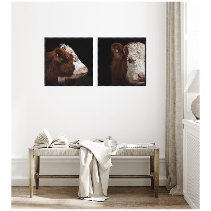 Kate and Laurel Cow Close 2 Piece Framed Canvas Wall Art Set by Emiko and Mark Franzen F2 Images