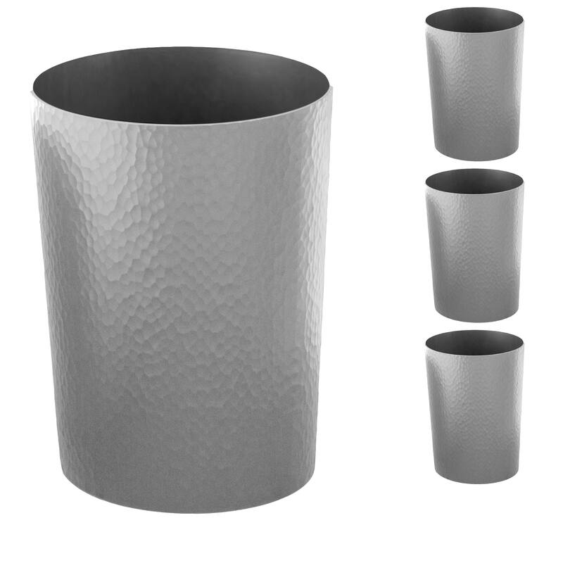 Bath Bliss Hammered Textured Trash Can - Silver - 4 PK