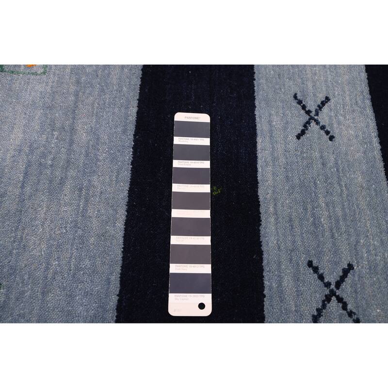 ECARPETGALLERY Hand Loomed Kashkuli Gabbeh Dark Navy, Light Blue Wool Rug - 6'8 x 9'9
