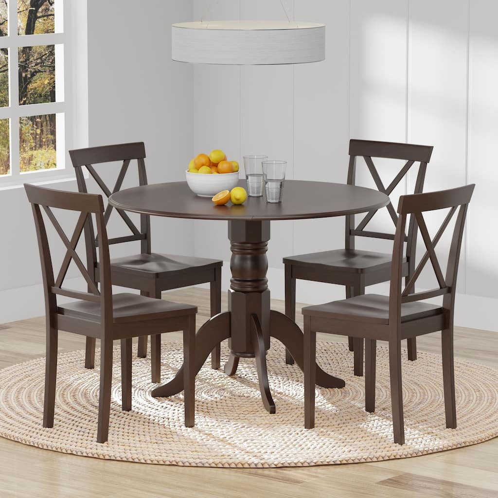 5-Piece Dining Set, 42" Round Drop-Leaf Table and X-Back Chairs