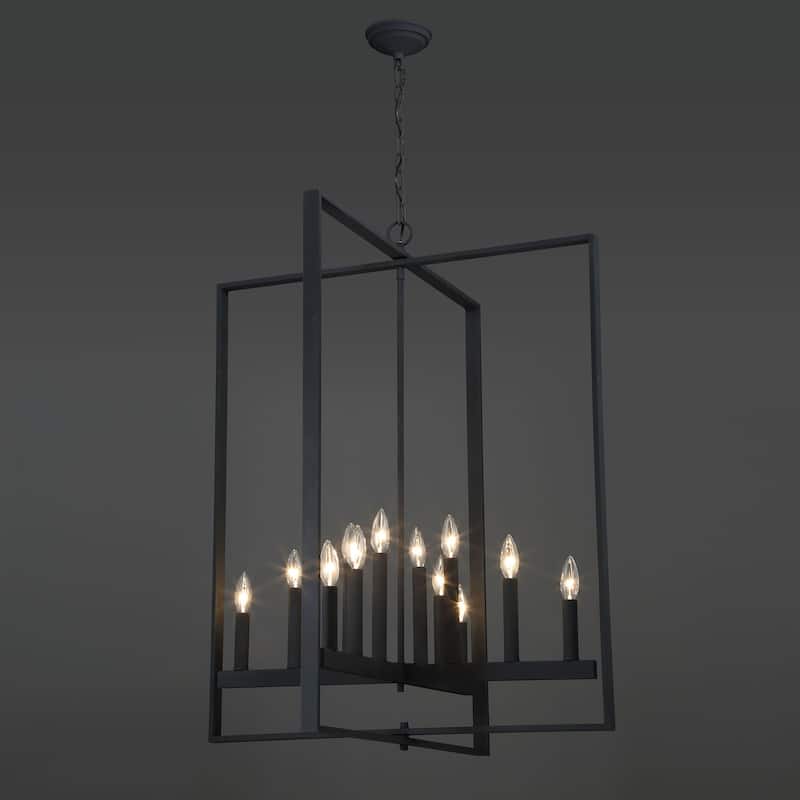 Modern Farmhouse 12-light Geometric Adjustable Metal Candle Chandelier - 31 inches