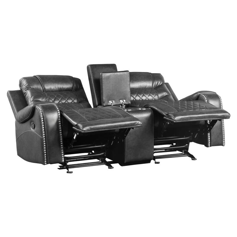Paul 78 Inch Manual Recliner Loveseat, Cupholder Console Gray Faux Leather