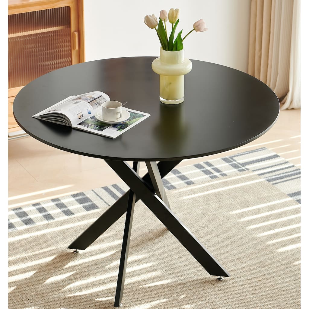 Mid Century Modern Dining Table with Round Top, Metal Legs, Smooth Surface, for 4 to 6 People, for Dining Room or Coffee Table