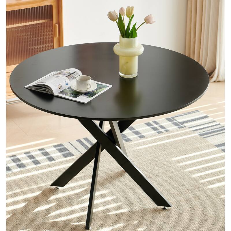 Mid-century Dining Table With Round Table Top Pedestal Dining Table - Black