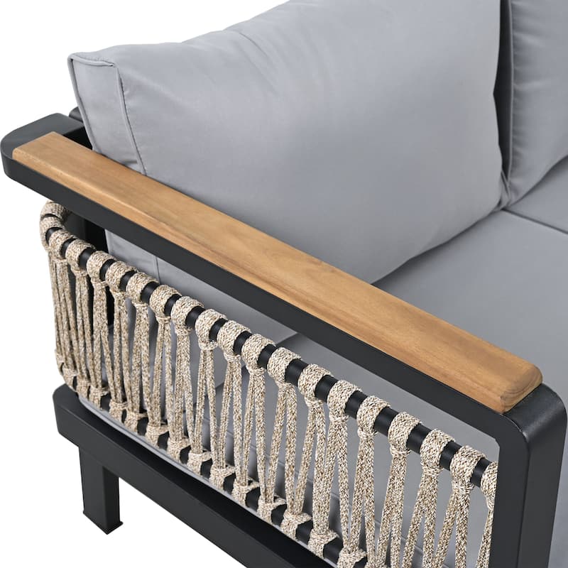 4-Piece Outdoor Cnversation Sectional Sofa Set with Water-Resistant Cushions and Coffee Table