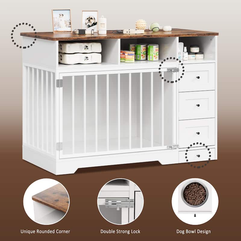 Dog Crate Furniture with Storage Drawers, End Table Design