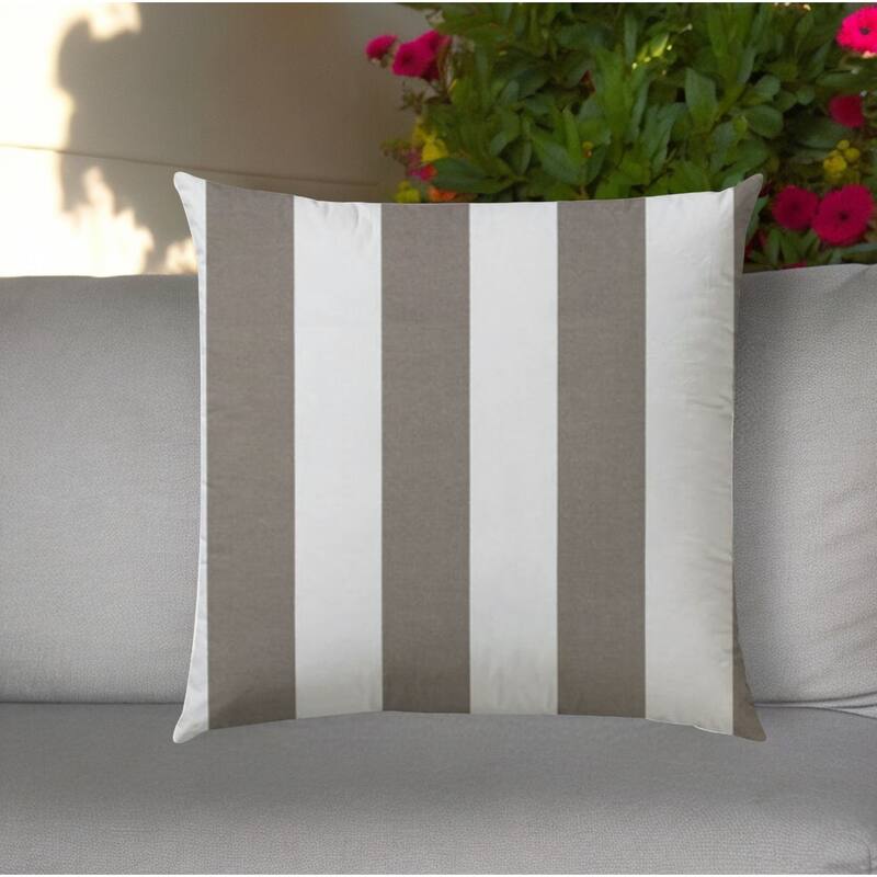 20" Taupe and Ivory Striped Indoor Outdoor Throw Pillow Cover - Taupe and Ivory