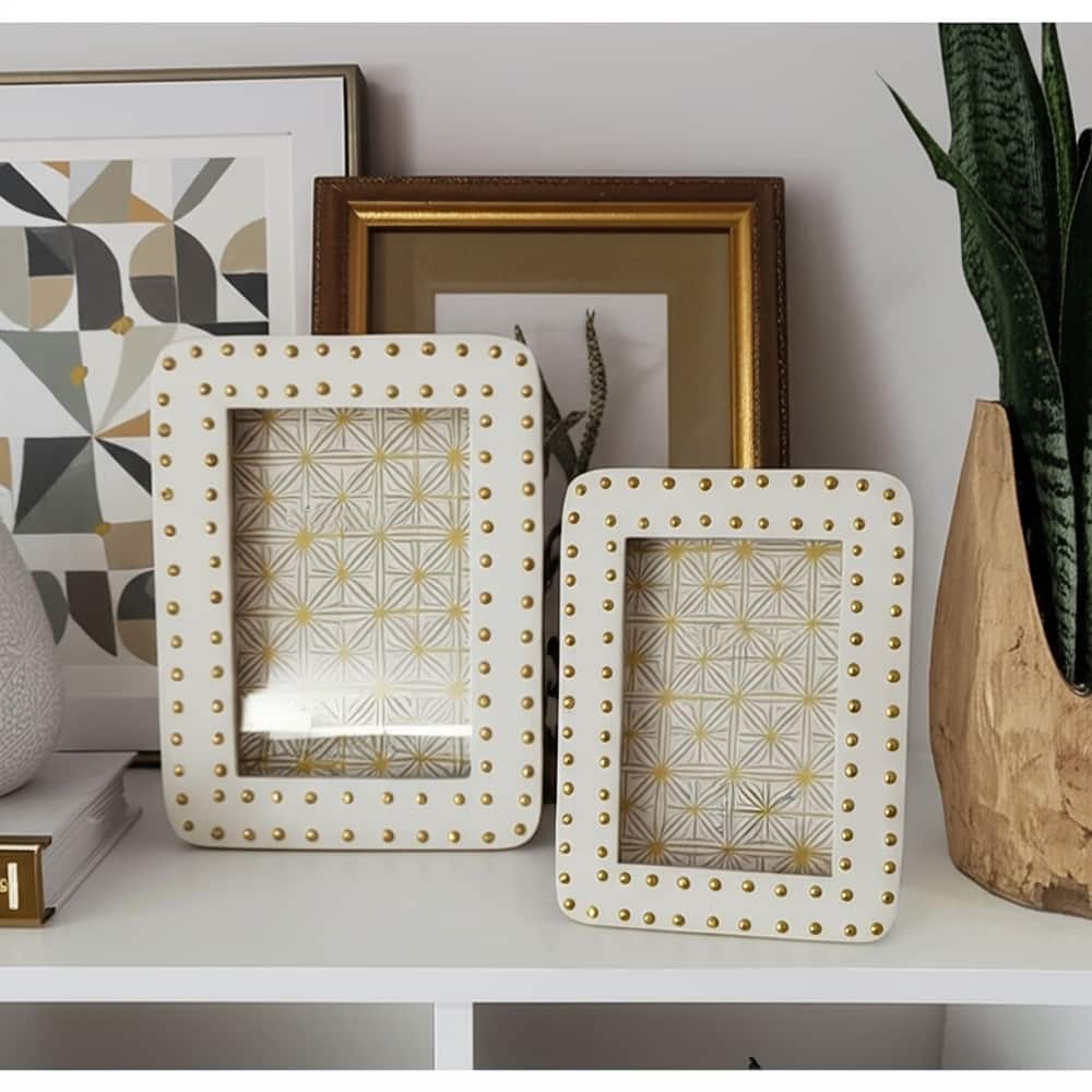Resin Photo Frame Stud Accents Finish Contemporary Style - 8" Ivory