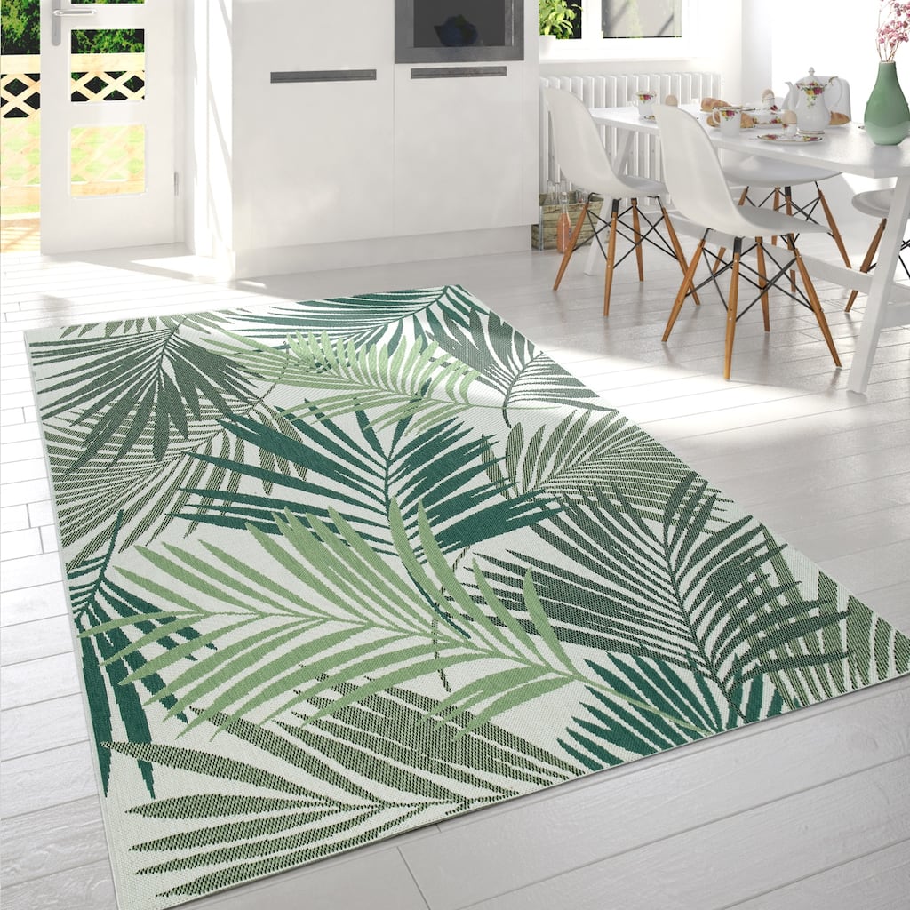 Indoor & Outdoor Rug - Jungle Design with Green Palm Trees