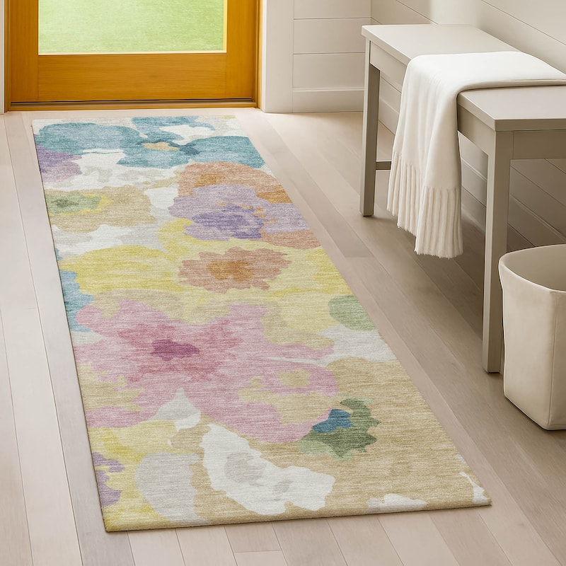 Machine Washable Indoor/ Outdoor Floral Bonnet Chantille Rug