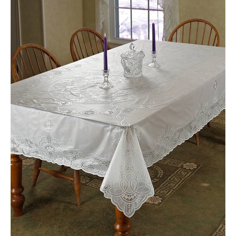 Violet Linen Vinyl Lace Betenburg Design Tablecloth - 54" X 72" - White