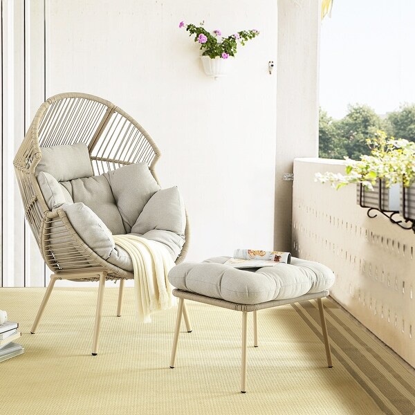 Outdoor Egg Chair with Ottoman with Stand and Cushion - Bed Bath