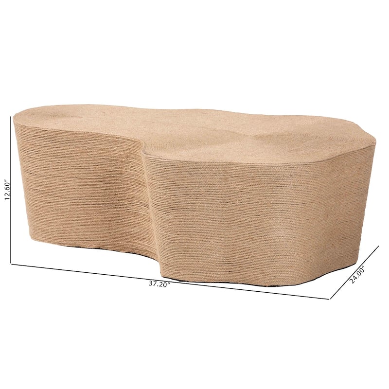 Edna Natural Jute Coffee Table - Textured Handwoven Irregular Shape Cocktail Table for Living Room or Lounge