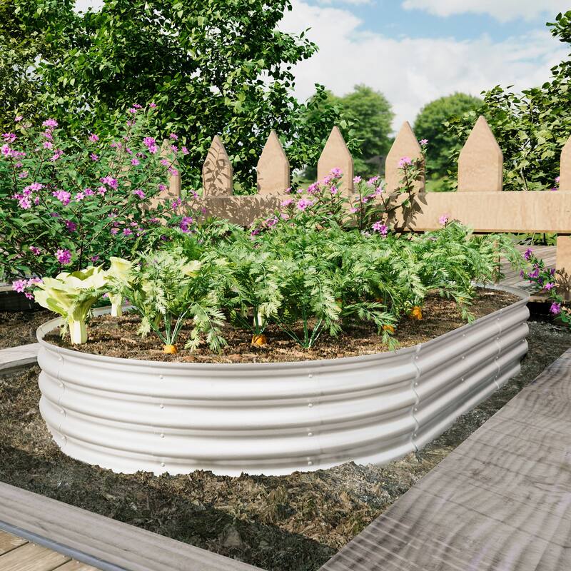 Adjustable Outdoor Metal Raised Garden Planter Bed with Open Bottom