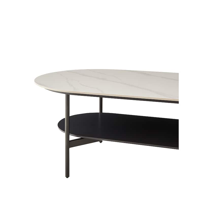 GDF Studio - Belfair Modern Ceramic Top Coffee Table with Wood Shelf