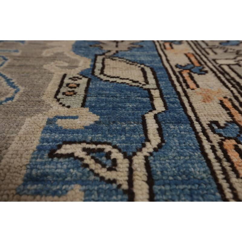 Oriental Oushak Turkish Large Rug Hand-Knotted Beige Wool Carpet - 10'1"x 14'0"