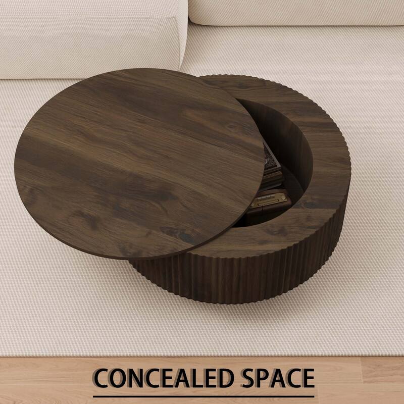 29.53" MDF Modern Circular Coffee Table, with Circular Stripe Design and Storage Space, Suitable for Home & Kitchen