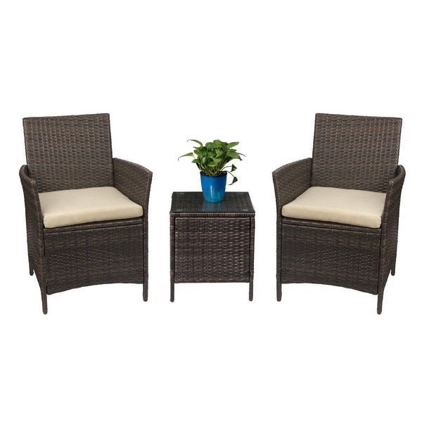 Walnew 3 pcs outdoor patio furniture pe rattan wicker table and chairs set bar 2025 set with cushioned tempered glass
